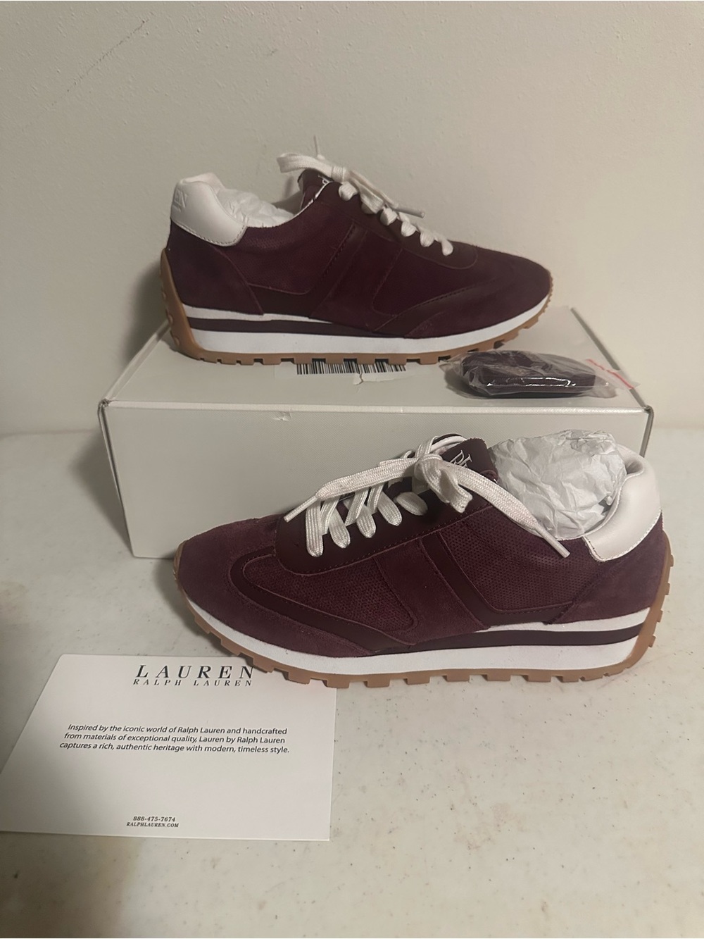 Lauren Ralph Lauren Dani Women’s 8B Dark Garnet Suede Leather Sneakers New